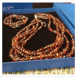 MINE FINDS-JAY KING Sterling Silver Amber Turquoise Necklace Bracelet Set in Box
